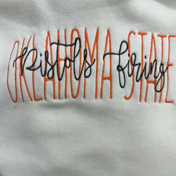 Oklahoma State ‘Pistols Firing’ Embroidered Hoodie Game Day Spirit Sweatshirt - Picture 3 of 6